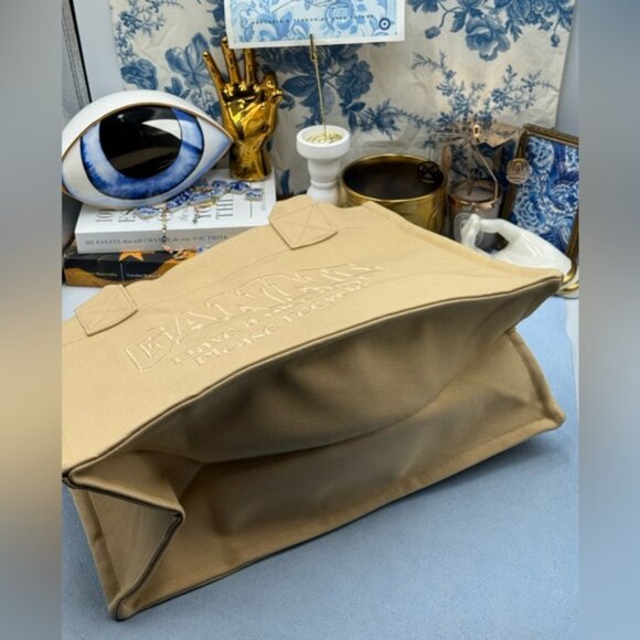 🆕 GANNI 🧿 NWOT Large Easy Shopper Tote Bag, Beige Canvas & Beige Embroidery - Picture 11 of 14